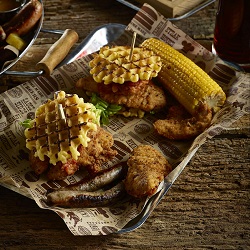 Crispy Chicken With Waffles & Corn on Aluminium Tray