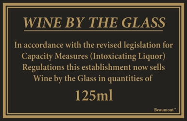 170x110mm 125ml Wine Law Sign (Each) 170x110mm, 125ml, Wine, Law, Sign, Beaumont