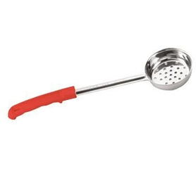 2 oz Stainless Steel perforated Spoonout with Red Handle, One-Piece 