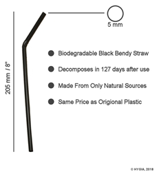 Black Bendy Biodegradable Straws 5mm / 8" (250 Pack)  Black, Bendy, Biodegradable, Straw, 8", 8 Inches, 5mm, bore