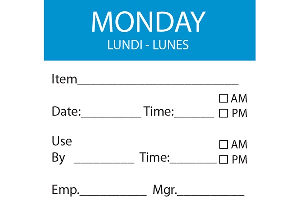 MONDAY Day Label - 50mm x 50mm (x500) 