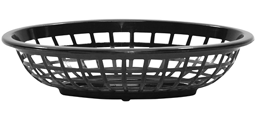  Side Order Oval Plastic Basket, Black, 7.75 x 5.5 x 1.875” 