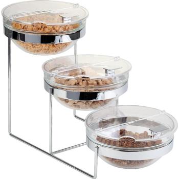 3 Tier Chrome Buffet Stand, 3 Glass Bowls (23cm) (Pack of 1) 