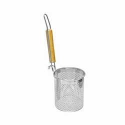 127mm X 135mm / 5? X 5 1/4? Flat Bottom Noodle Skimmer, Round, Stainless Steel w/ Wood Handle 