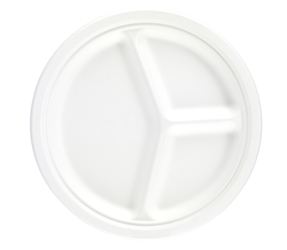 10” Bagasse 3 Compartment Round Plate (4 x 125 Pack) 