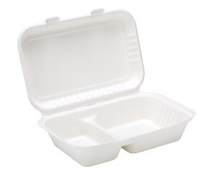 9” x 6” Bagasse 2 Compartment Lunch Box (2 x 125 Pack) 