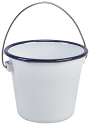 Enamel Bucket White with Blue Rim 10cm (Each) Enamel, Bucket, White, with, Blue, Rim, 10cm, Nevilles