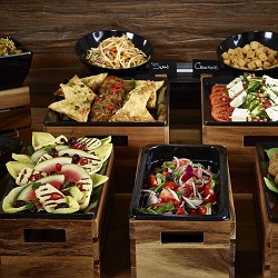 Acacia Wood Crate Risers & Black Melamine Display