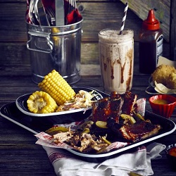 BBQ Ribs, Corn & Slaw on Black Enamel