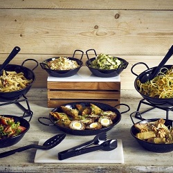 Black Enamel Dishes, Marble Platters & Wood
