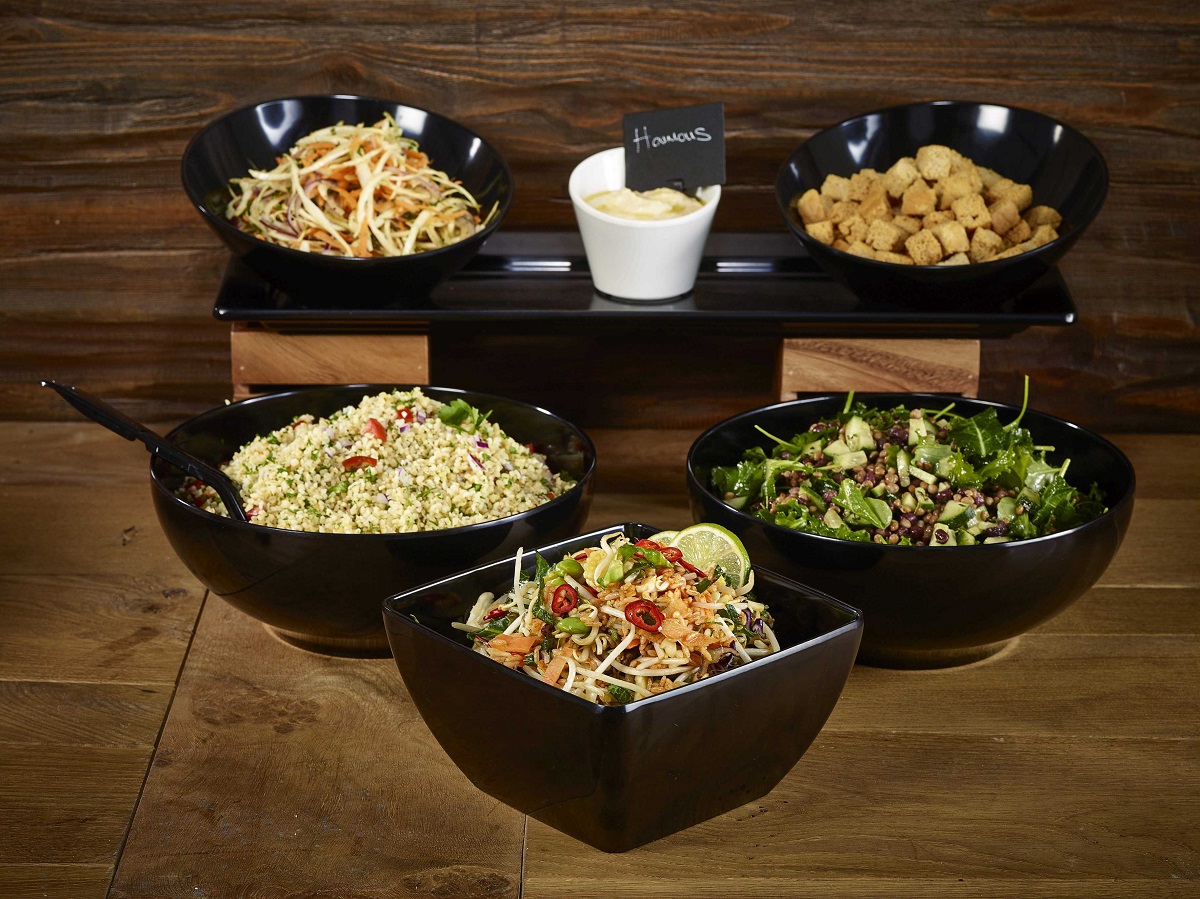Black Melamine Bowls & Wooden Riser Display
