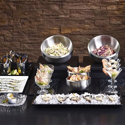 Glass Bowls, Black Granite Melamine & Slanted Steel Bowls