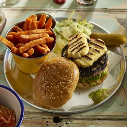 Gourmet Burger on Round Aluminium Platter