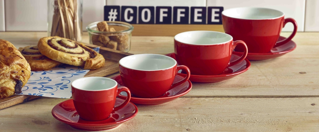 Red Genware Bowl Shaped Cups