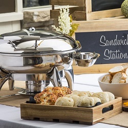 Round Chafer, Wood Crate & Melamine Bowls