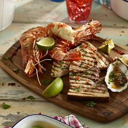 Shrimp & Oysters on Acacia Wood Board
