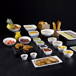 White Melamine Breakfast Buffet with Black Risers Breakfast