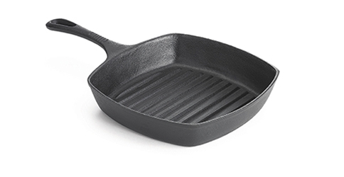 2.3 Qt Cast Iron Square Fry Pan with Grill, 9.875” L (16.25” with Handle) x 10.125 x 1.875” 