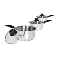 Cook & Eat 3Pc Pan Set 14/16/18Cm Glass Lids 