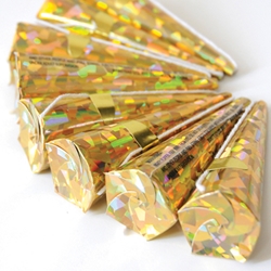 Gold Cone Holographic Party Poppers (10 Pack) 