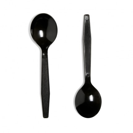 Heavy Duty Black Plastic PS Dessert Spoon (x1000) 