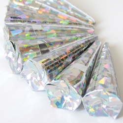 Silver Cone Holographic Party Poppers (10 Pack) 