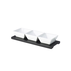 Black Wood Dip Tray Set 27 x 10cm W/ 3 Dishes (4 Pack) Black, Wood, Dip, Tray, Set, 27, 10cm, W/, 3, Dishes, Nevilles