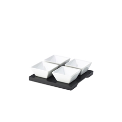 Black Wood Dip Tray Set 15 x 15cm W/ 4 Dishes (4 Pack) Black, Wood, Dip, Tray, Set, 15, 15cm, W/, 4, Dishes, Nevilles