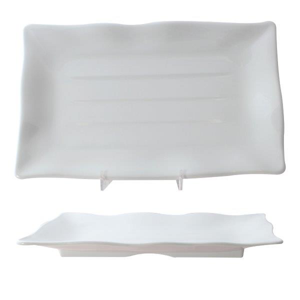 13 1/2? X 9 1/8? / 345mm X 230mm Wave Rectangular Plate, Classic White (12 Pack) 