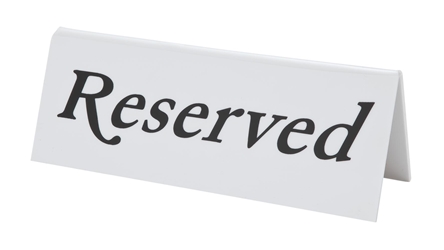 Reserved Table Sign Plastic Individual (Each) Reserved, Table, Sign, Plastic, Individual, Beaumont