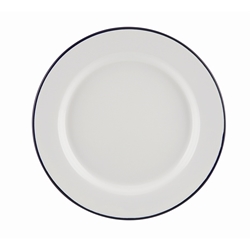 Enamel Wide Rim Plate White & Blue 24cm (Each) Enamel, Wide, Rim, Plate, White, &, Blue, 24cm, Nevilles