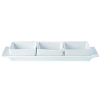 Square Shaped Set of 3 Bowls & Tray 29x9cm/11.5”x3.5” (Pack of 6) 