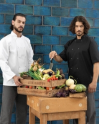 Studded front short sleeve chef's jacket 