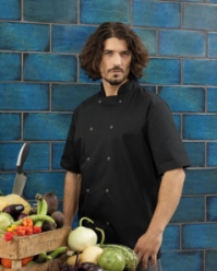 Studded front long sleeve chef's jacket 