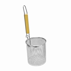 140mm X 150mm / 5 1/2? X 6? Flat Bottom Noodle Skimmer, Round, Stainless Steel w/ Wood Handle 