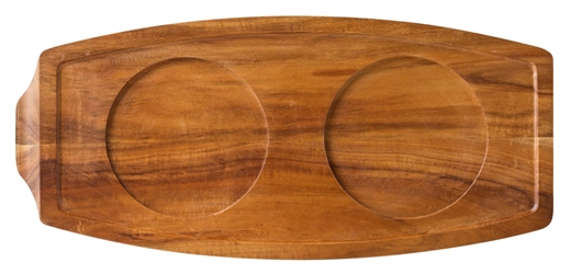 Acacia Wood Board 13.5x6.25” / 34x15.5cm - Sides: 2 Wells Dia 10cm / 1 Well Dia 10cm (6 Pack) 