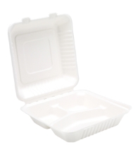 9” Bagasse 3 Compartment Meal Box (2 x 100 Pack) 