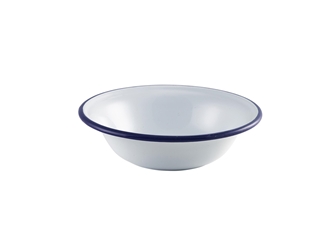Enamel Bowl White with Blue Rim 16cm/6.25 (Each) Enamel, Bowl, White, with, Blue, Rim, 16cm/6.25, Nevilles