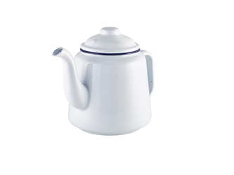 Enamel Teapot White with Blue Rim 1.5L/52.75oz (Each) Enamel, Teapot, White, with, Blue, Rim, 1.5L/52.75oz, Nevilles