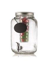 Mason Style Glass Beverage Dispenser (Inc Chalkboard Necklace) with Ice Core and Infuser 