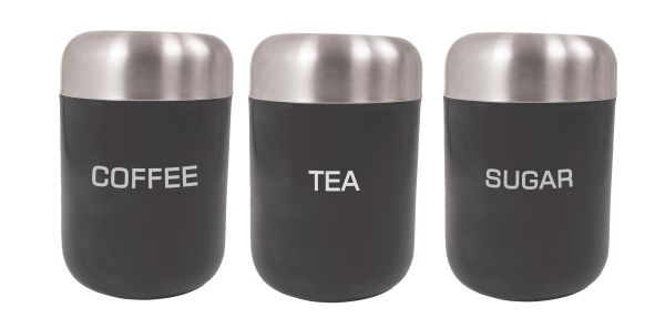 Colours T/C/S Canisters, Black, S/S Lid 