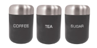 'Colours' T/C/S Canisters, Black, S/S Lid 