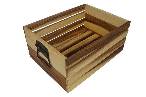Acacia Wooden Crate 20 X 30 X 14Cm Brass Hndl 