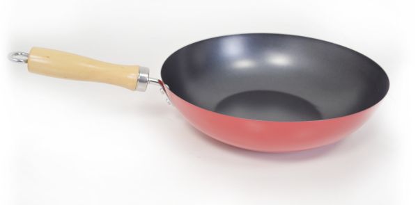 Colours Wok,28Cm, Non-Stick,Wood Hndl - Red 
