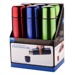 Colours Ss 1Ltr Bullet Flask, Pk6,Assorted 