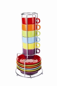 'Colours' 6Pc Espresso Set With Stand - 80Ml 